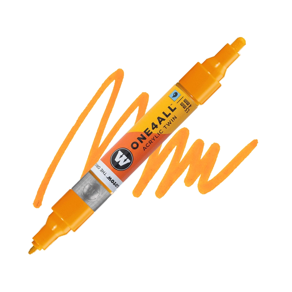 Molotow ONE4ALL Acryl Twin двустранен акрилен маркер, 1,5 + 4 мм, светло оранжев (SLIDER)